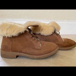 UGG Tan Lace Up Fur Lined Boots
